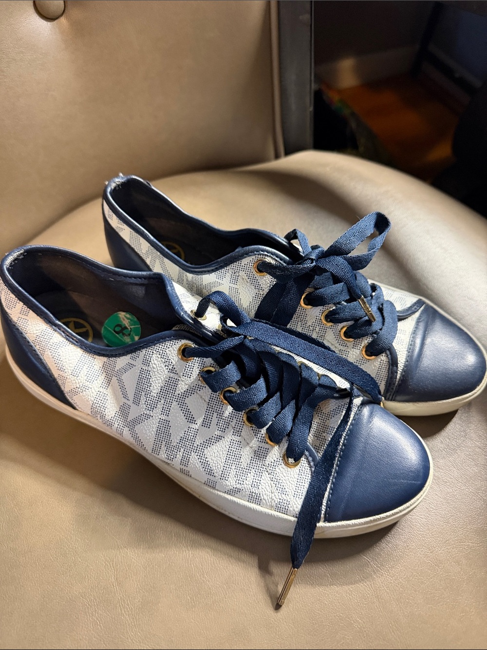Michael Kors Navy and White MK Logo Low-Top Lace-Up Sneakers